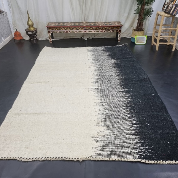 Abstract Black and white Kilim rug