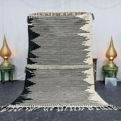 Black and white striped kilim Berber rug