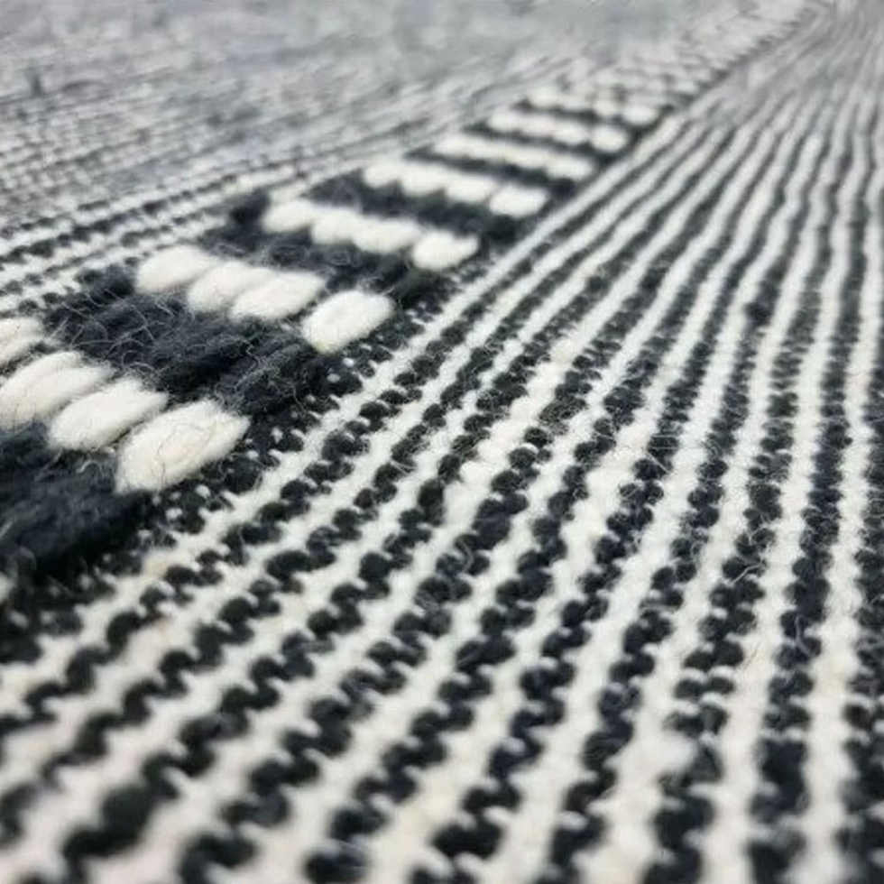 Black and white striped kilim Berber rug