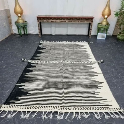 Black and white striped kilim Berber rug