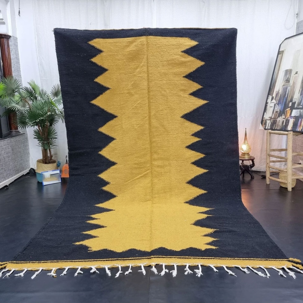 Black and yellow Berber kilim rug