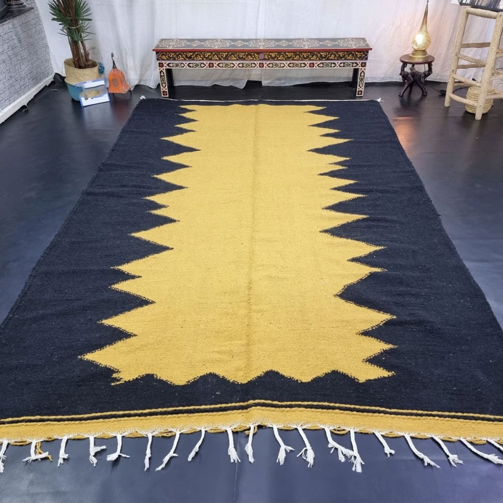 Black and yellow Berber kilim rug