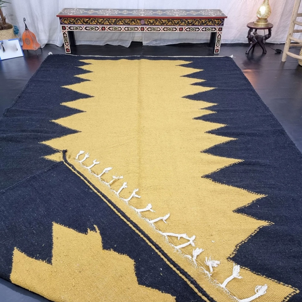 Black and yellow Berber kilim rug