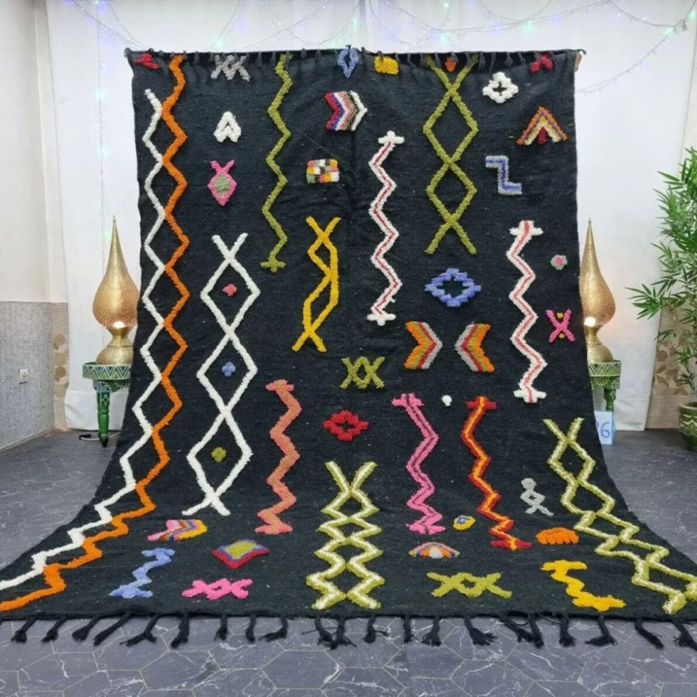 Black tribal berber kilim rug