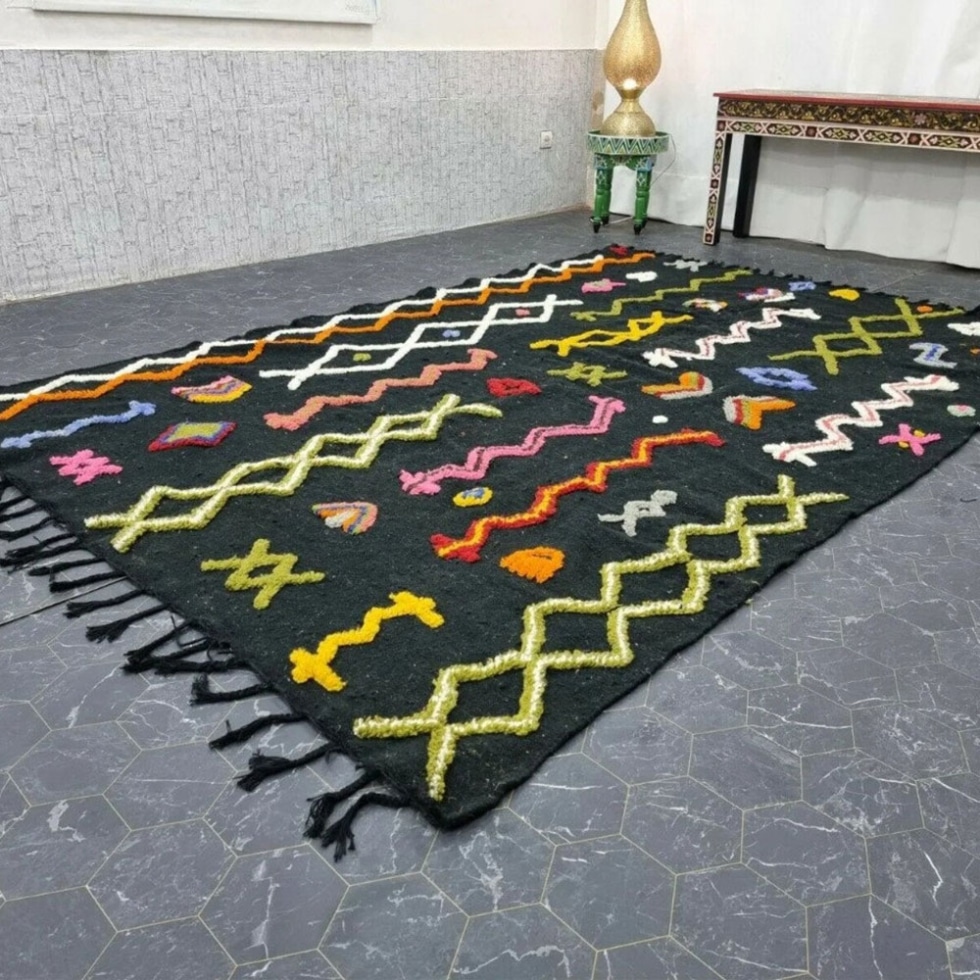 Black tribal berber kilim rug