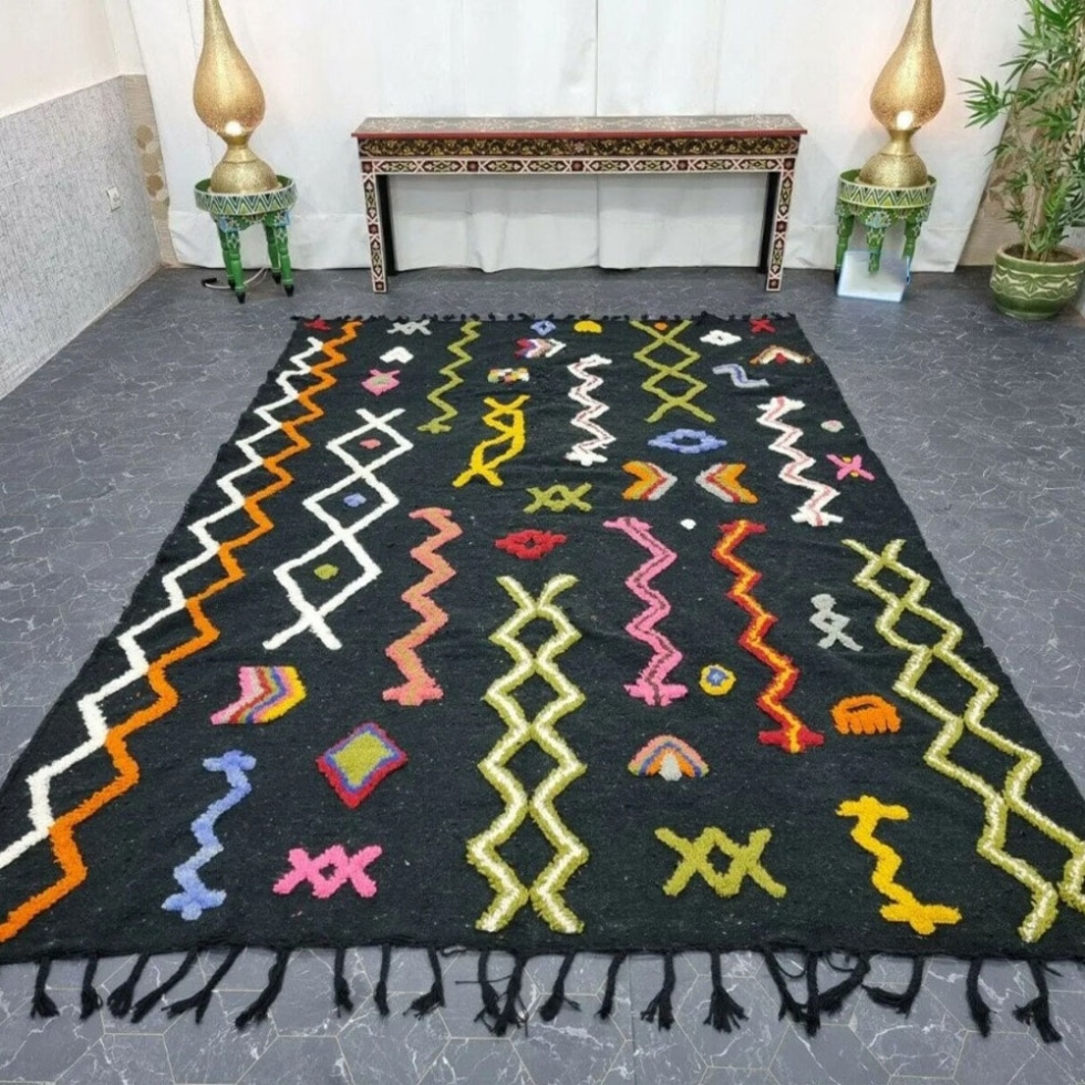 Black tribal berber kilim rug