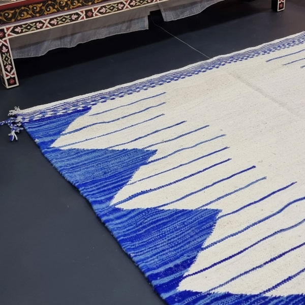 Blue and white Berber kilim rug