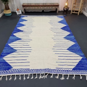 Blue and white Berber kilim rug