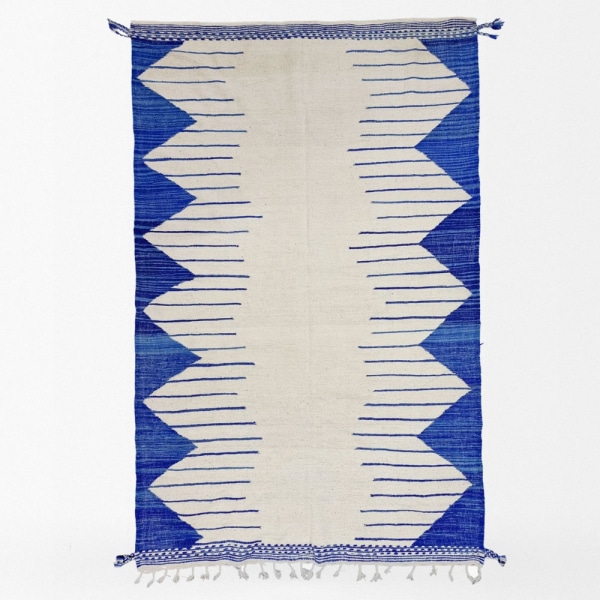 Blue and white Berber kilim rug