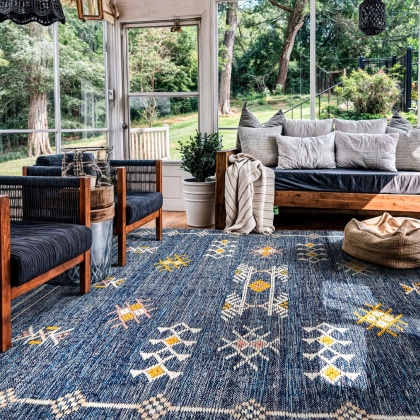 Blue denim Ethnic kilim area rug