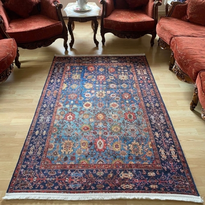 Blue oriental kilim style washable rug