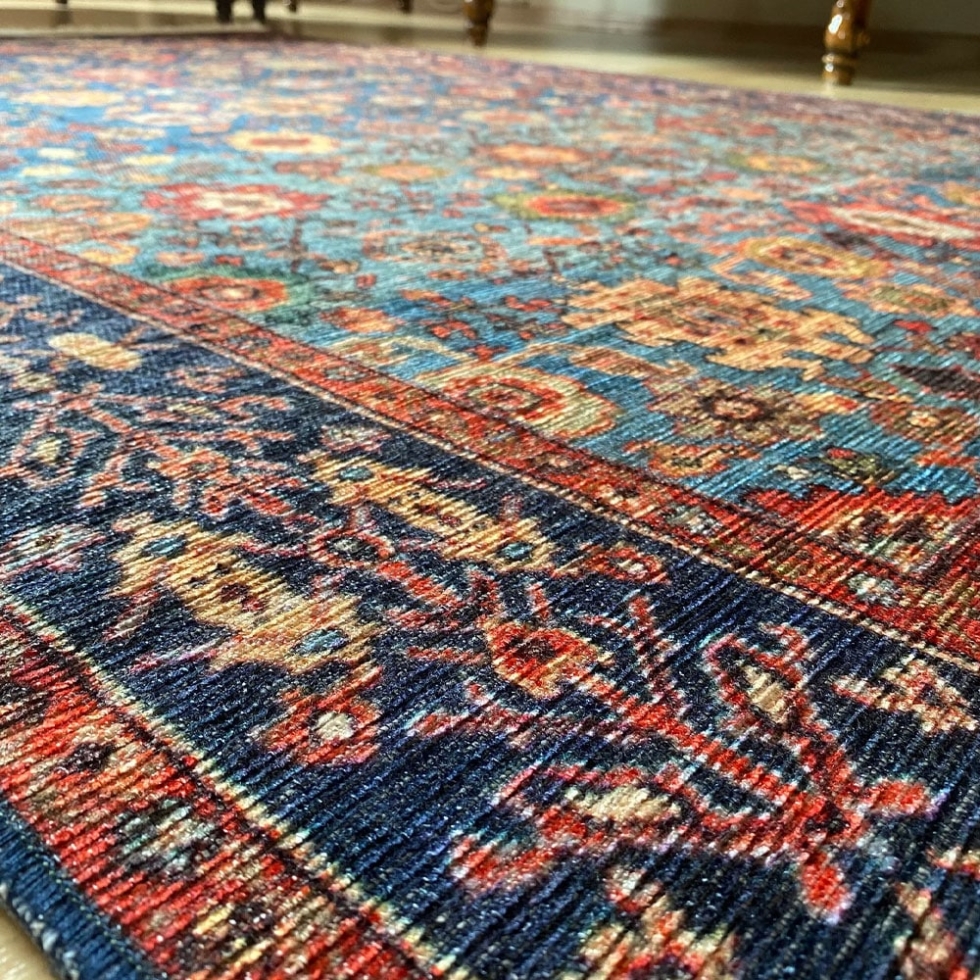 Blue oriental kilim style washable rug