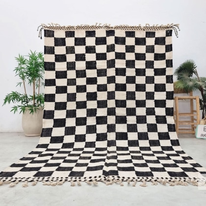 Checkered Black and White Moroccan kilim rug