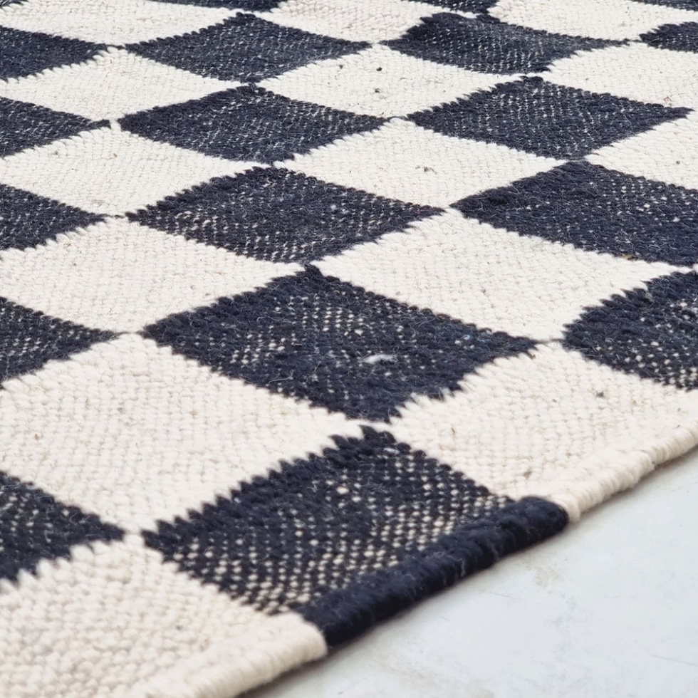 Checkered Black and White Moroccan kilim rug