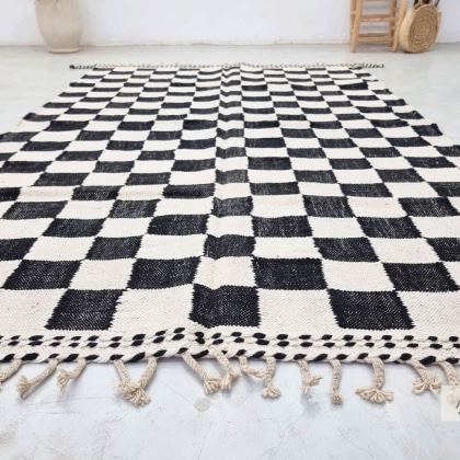 Checkered Black and White Moroccan kilim rug