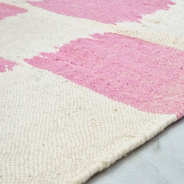 Checkered Pink and White Moroccan kilim rug