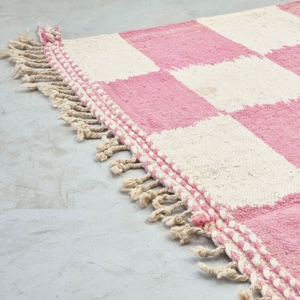 Checkered Pink and White Moroccan kilim rug