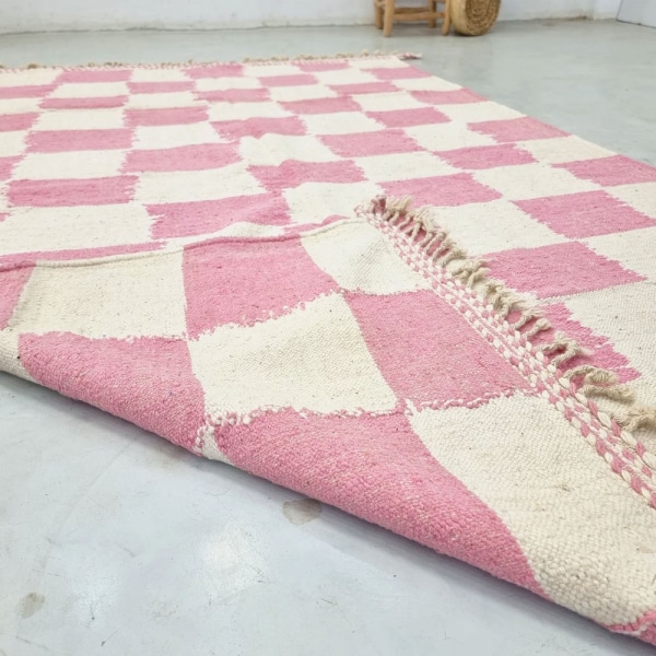 Checkered Pink and White Moroccan kilim rug