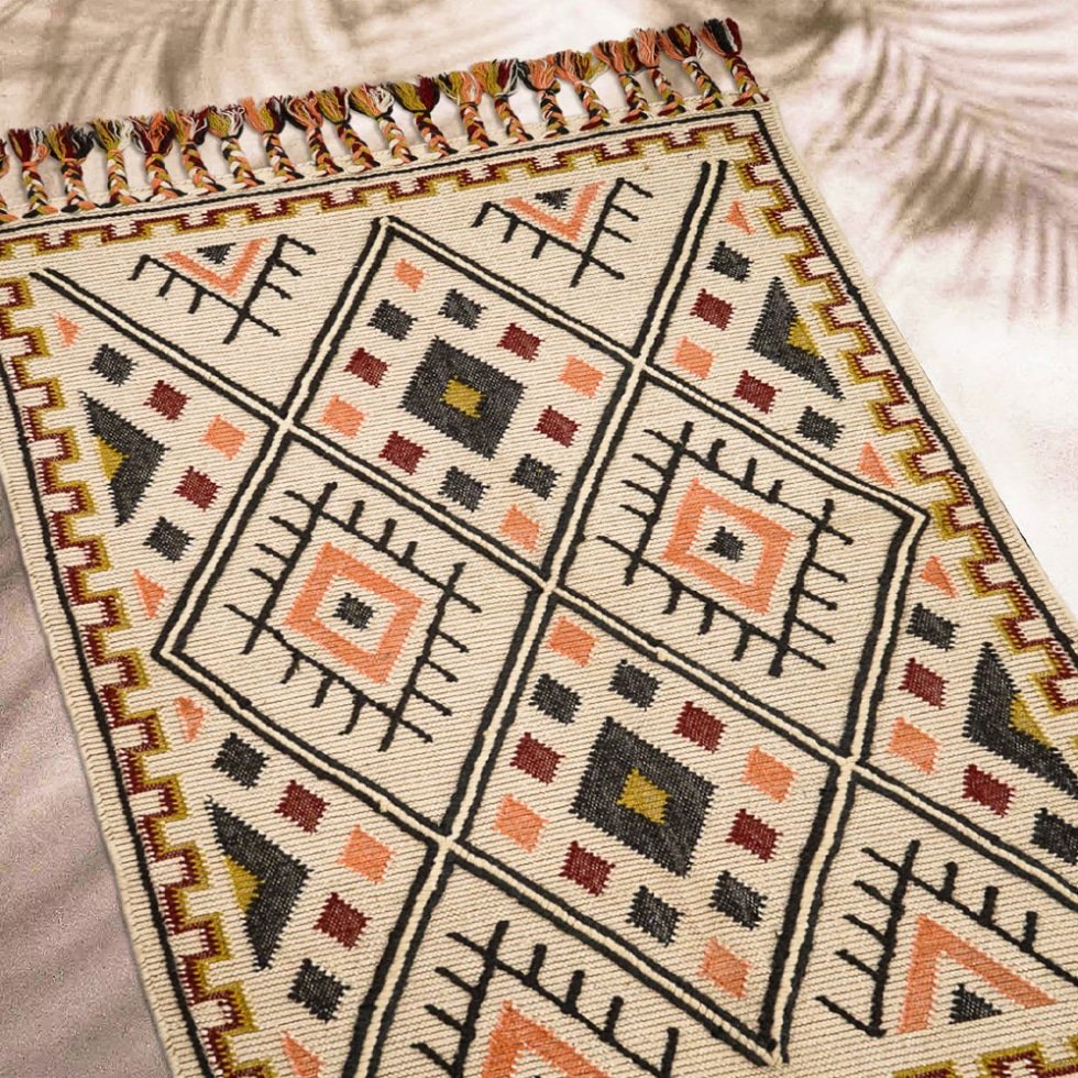 Flat weave kilim wool and coton rug