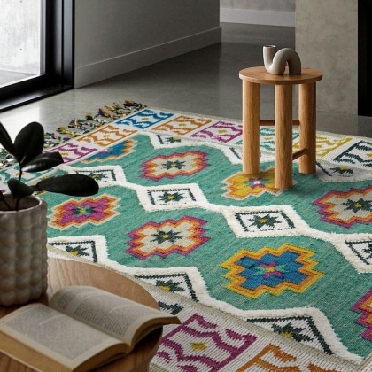 Green bright kilim wool rug