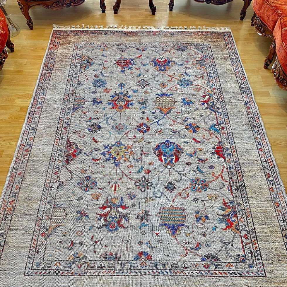 Grey Turkish kilim style washable Rug