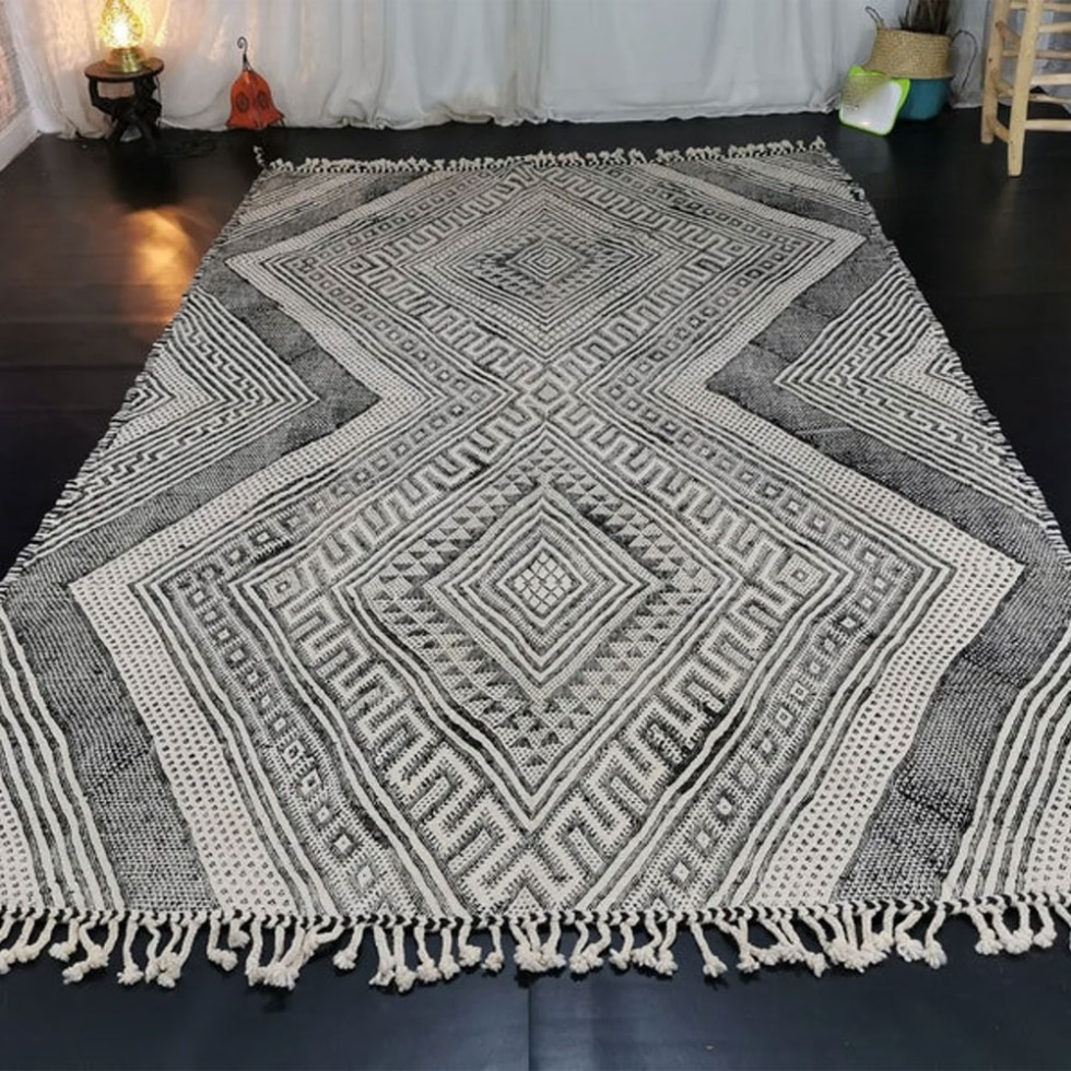 Grey geometric kilim berber rug