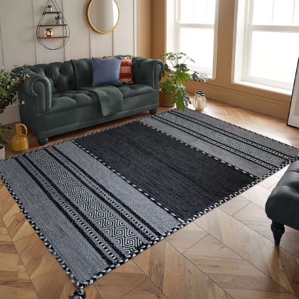 Handmade black modern kilim rug