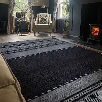 Handmade black modern kilim rug