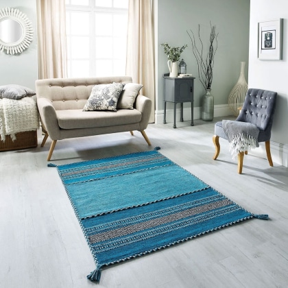 Light aqua blue indian kilim  rug