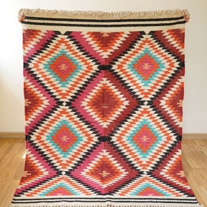 Multi coloured diamond kilim indian rug