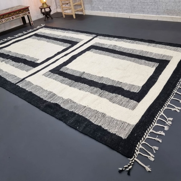 Natural Black and White kilim rug