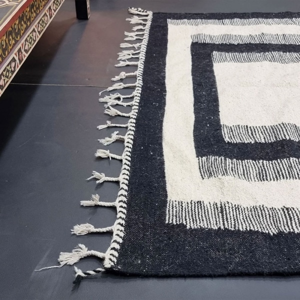 Natural Black and White kilim rug