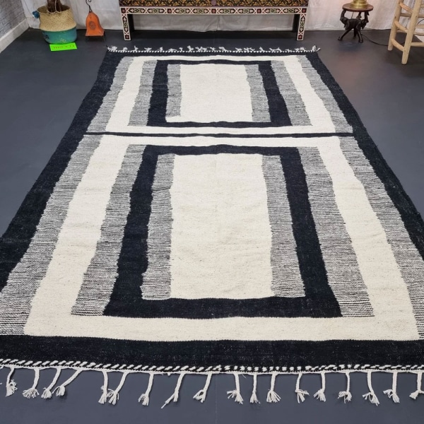 Natural Black and White kilim rug