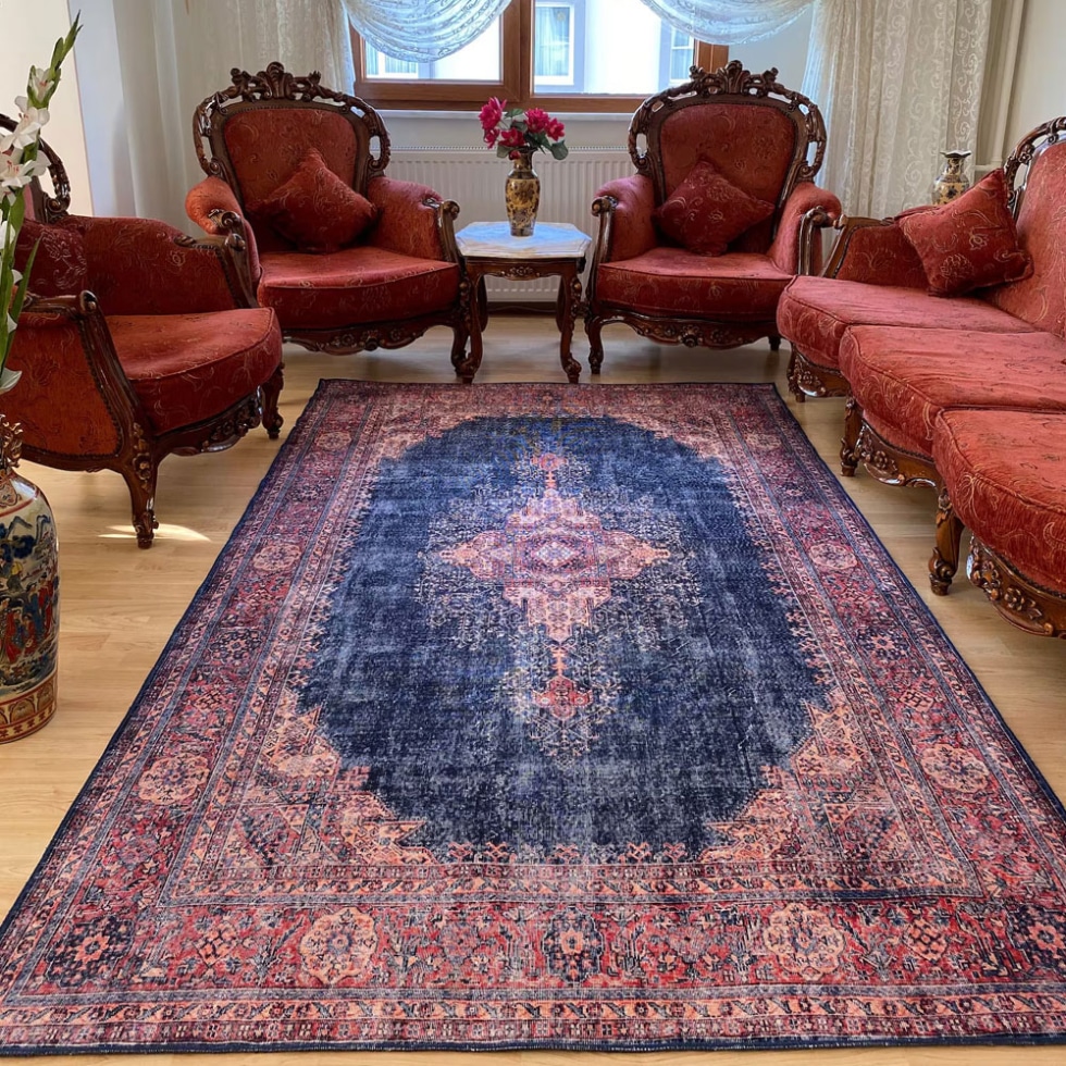 Navy Blue Vintage Persian Printed Rug