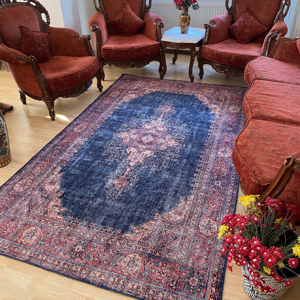 Navy Blue Vintage Persian Printed Rug