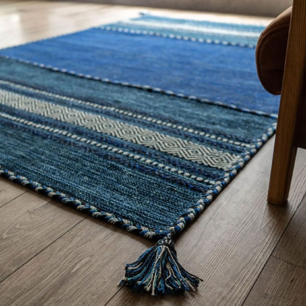 Navy blue kilim Indian rug