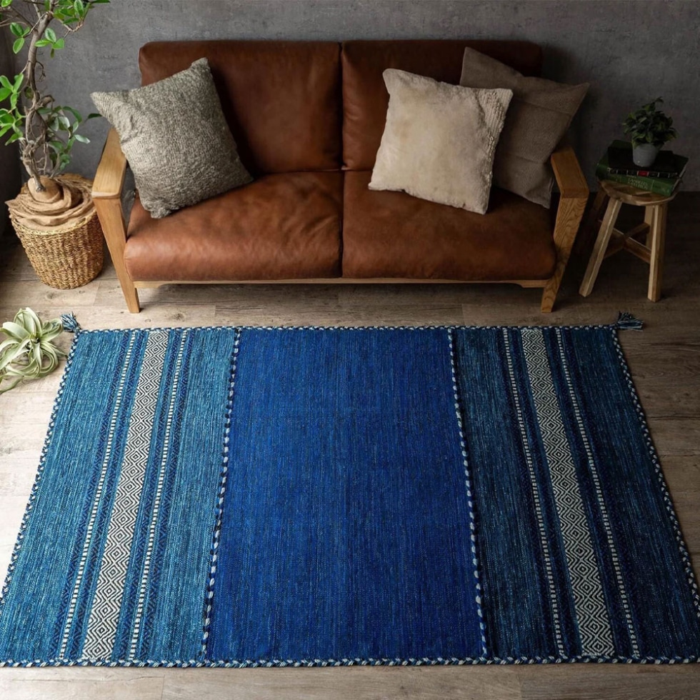 Navy blue kilim Indian rug