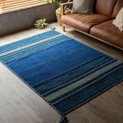 Navy blue kilim Indian rug