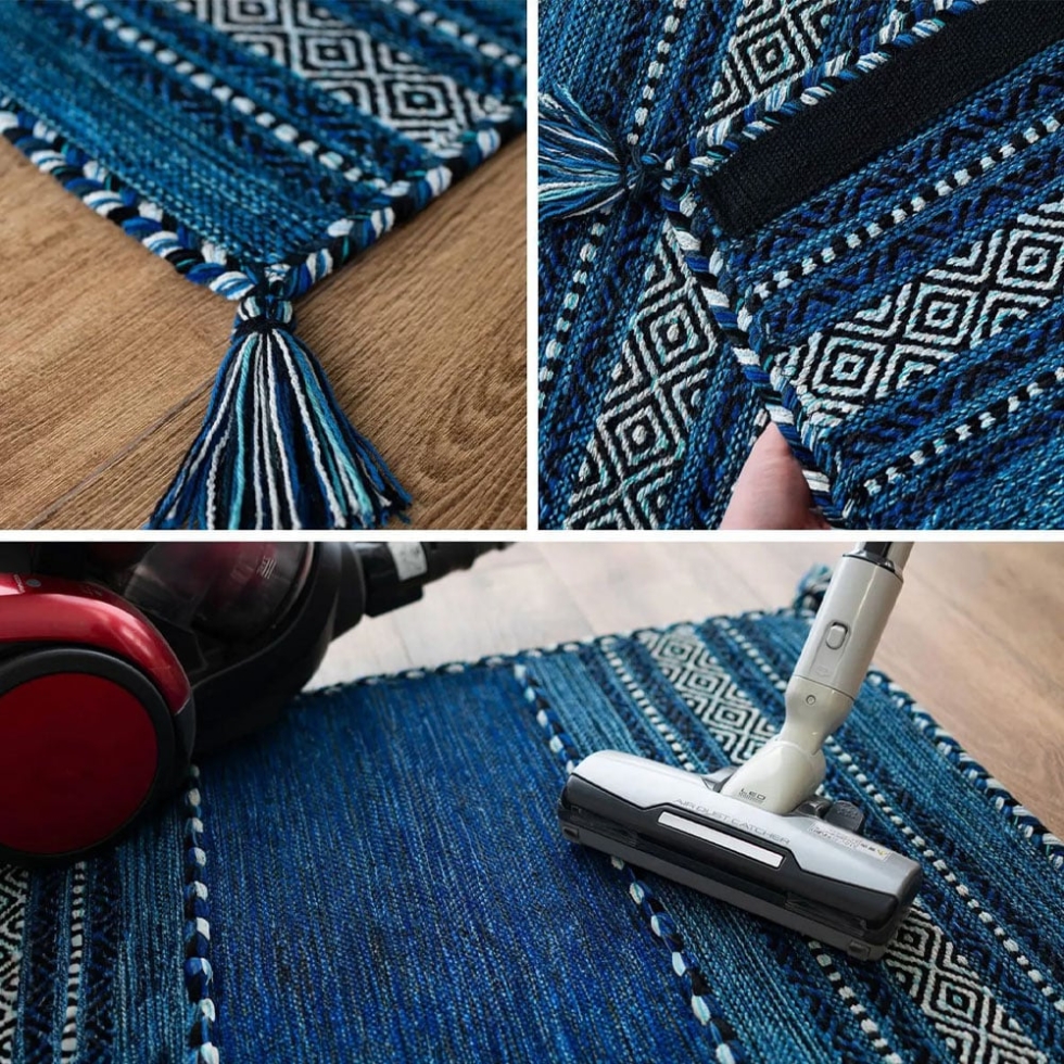 Navy blue kilim Indian rug