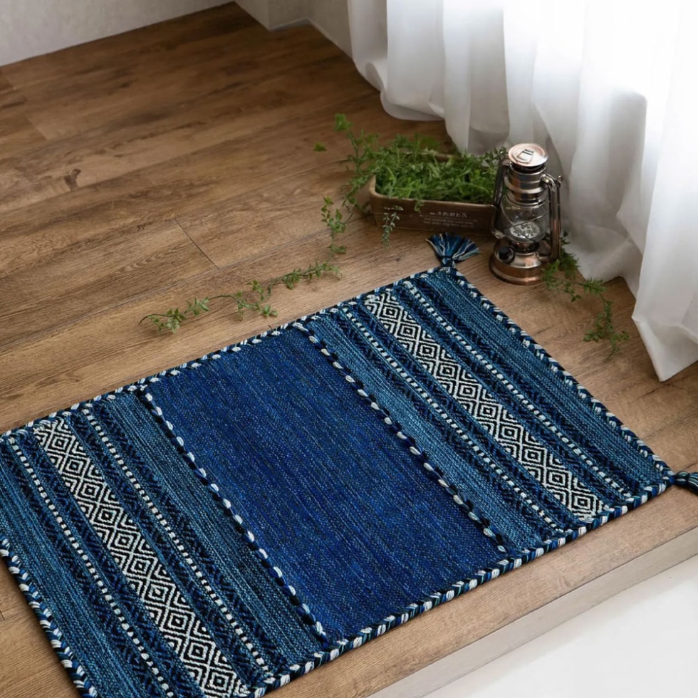 Navy blue kilim Indian rug