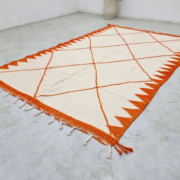 Orange & White Berber Kilim Rug