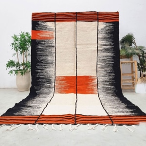 Orange and Black Kilim Flatweave rug