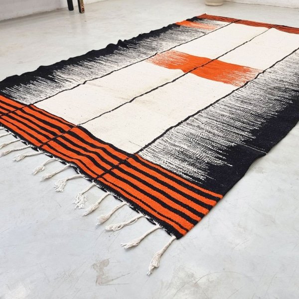 Orange and Black Kilim Flatweave rug