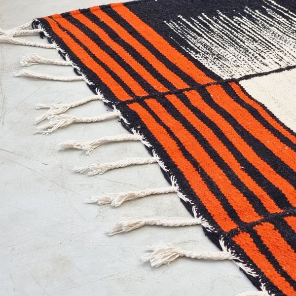 Orange and Black Kilim Flatweave rug