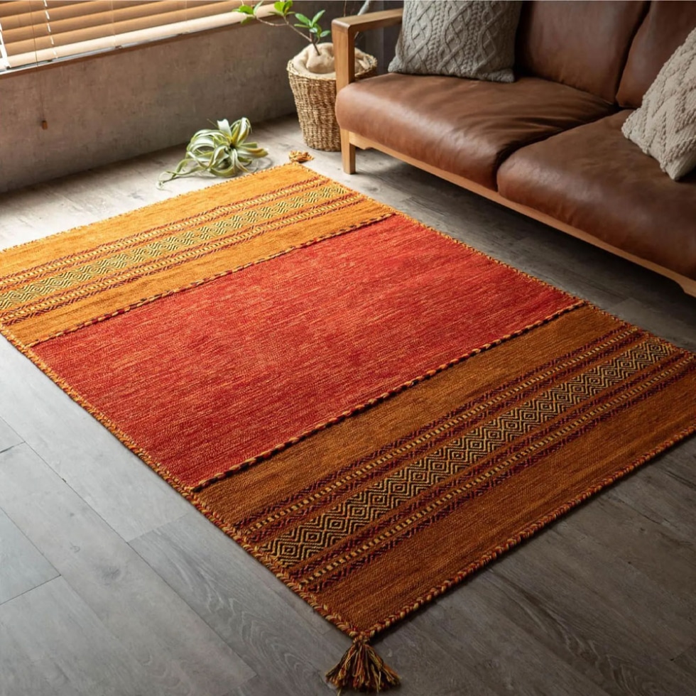 Orange area kilim indian rug