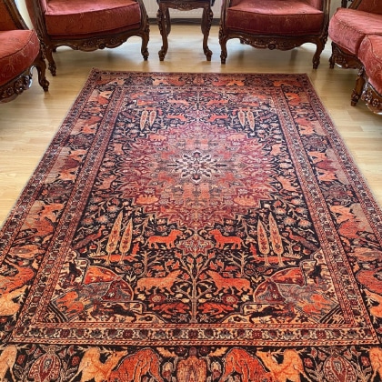 Persian style animal patterned washable rug