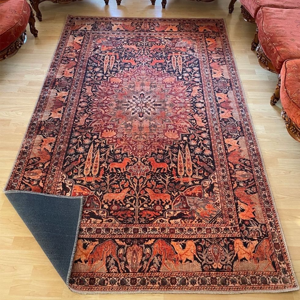 Persian style animal patterned washable rug