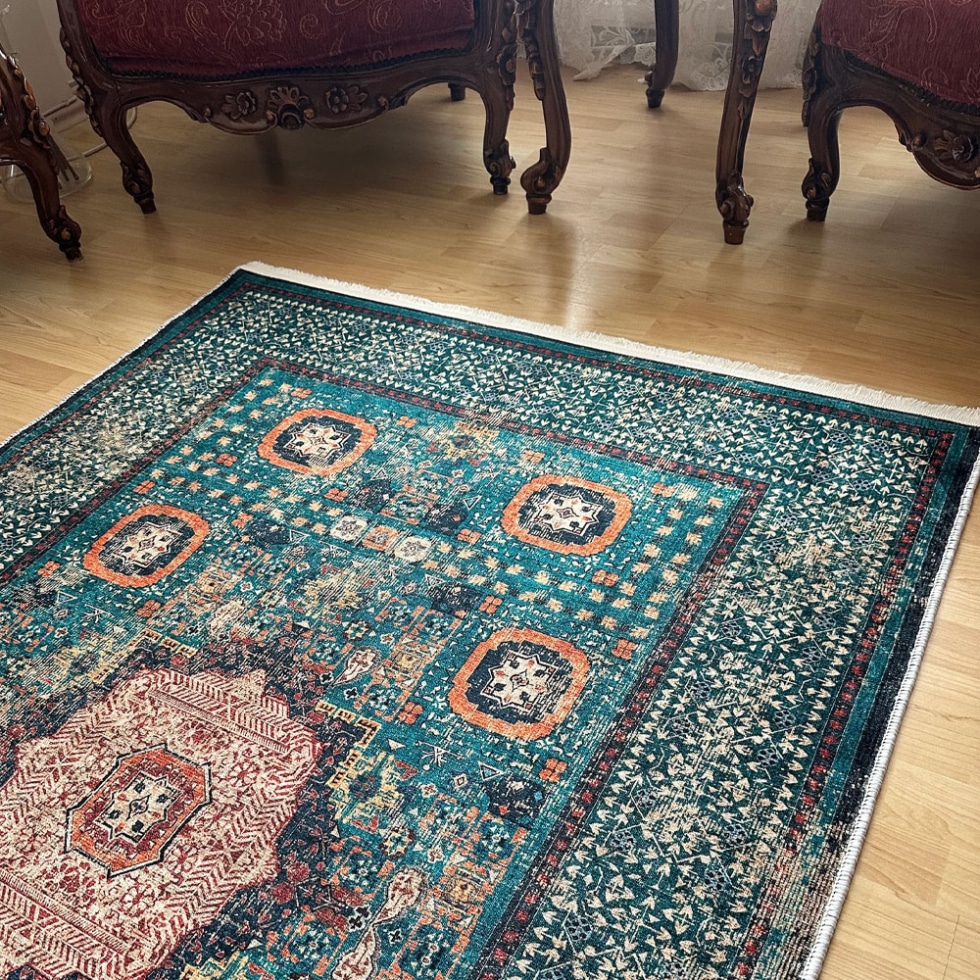 Petrol green Persian style rug