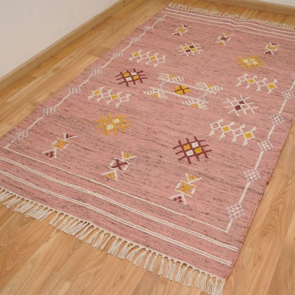 Pink aztec ethnic style kilim rug