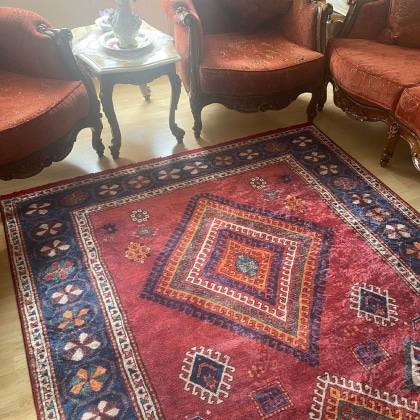 Red Aubusson kilim style Washable Rug